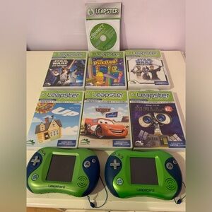 TWO Leapfrog Leapster 2 systems & 6 Game Lot ~ Ages 4-8 Learning game